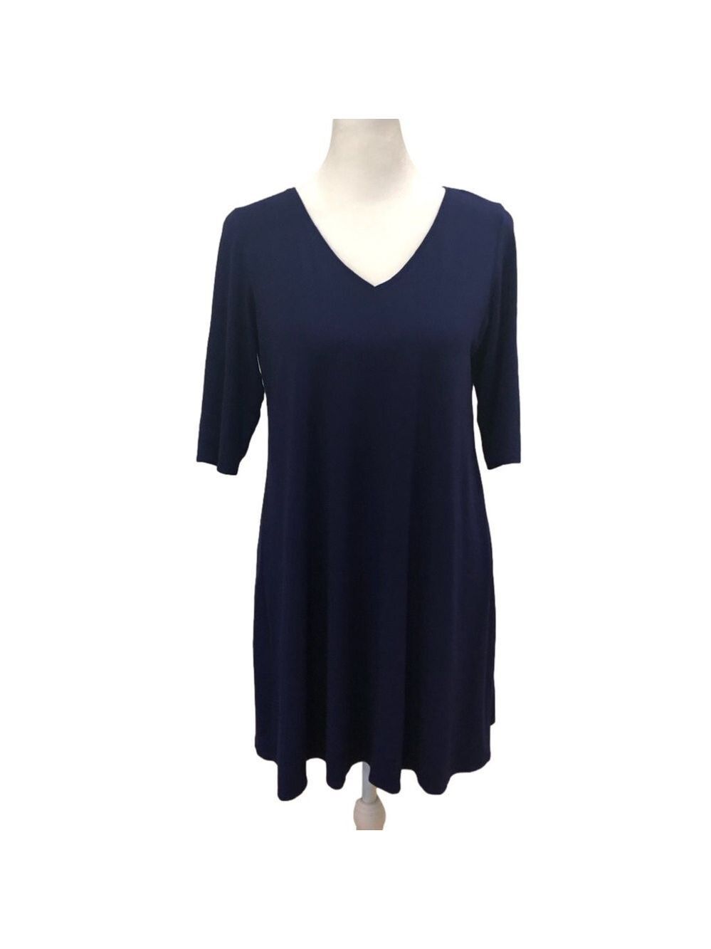EILEEN Fisher Size S/P tunic/mini dress v-neck elbow length sleeve blue viscose
